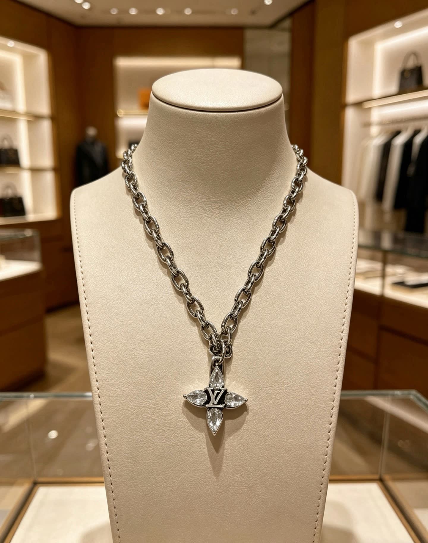 Louis Vuitton Silver Cross Pendant Necklace
